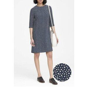 Banana Republic Mini Shift Dress Cropped Sleeve Leaf Print Navy Petite Size 0